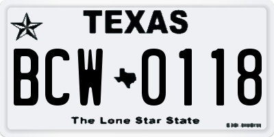 TX license plate BCW0118
