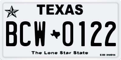 TX license plate BCW0122
