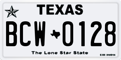 TX license plate BCW0128