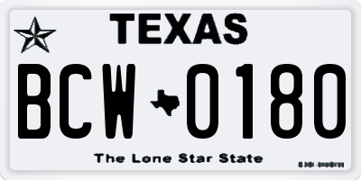TX license plate BCW0180