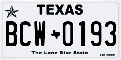 TX license plate BCW0193