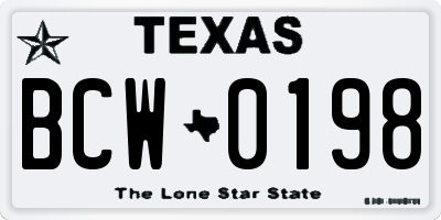 TX license plate BCW0198