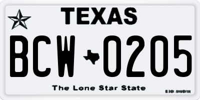 TX license plate BCW0205