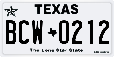 TX license plate BCW0212
