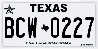 TX license plate BCW0227