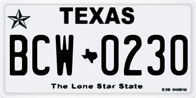 TX license plate BCW0230