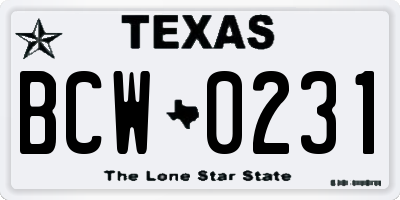 TX license plate BCW0231