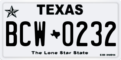 TX license plate BCW0232
