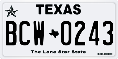 TX license plate BCW0243