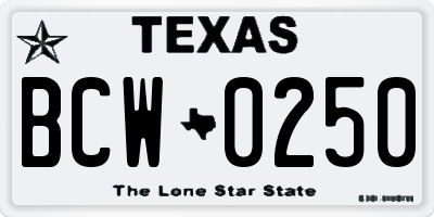 TX license plate BCW0250