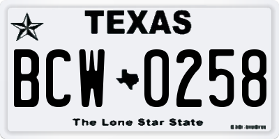 TX license plate BCW0258