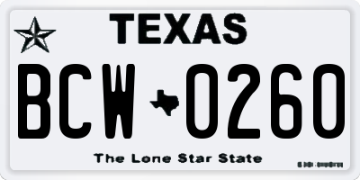 TX license plate BCW0260