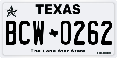 TX license plate BCW0262