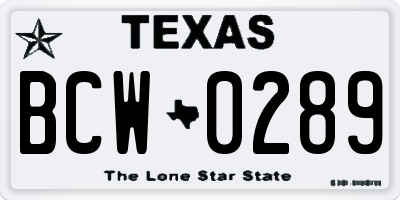 TX license plate BCW0289