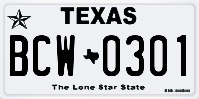 TX license plate BCW0301