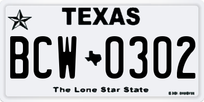 TX license plate BCW0302