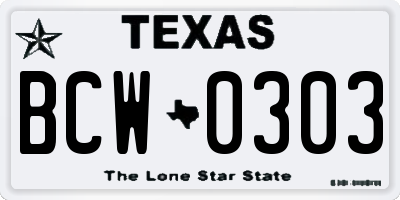 TX license plate BCW0303