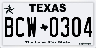 TX license plate BCW0304