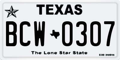 TX license plate BCW0307