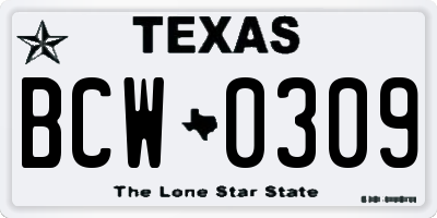 TX license plate BCW0309