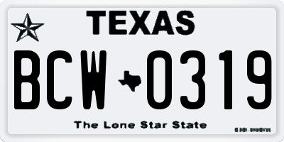 TX license plate BCW0319