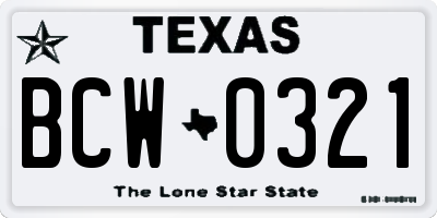 TX license plate BCW0321