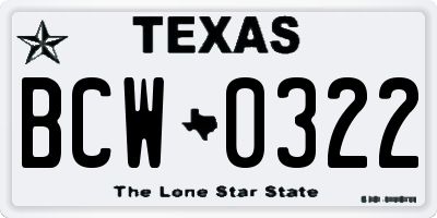 TX license plate BCW0322