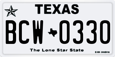 TX license plate BCW0330