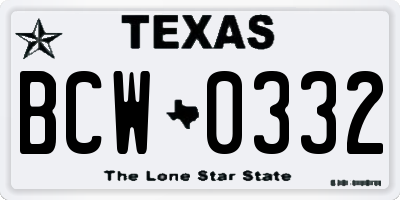 TX license plate BCW0332