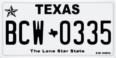 TX license plate BCW0335