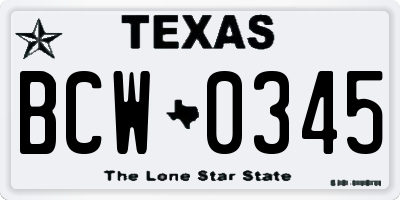 TX license plate BCW0345