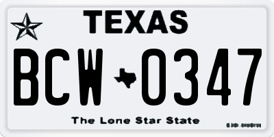 TX license plate BCW0347