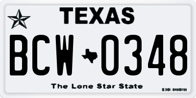 TX license plate BCW0348