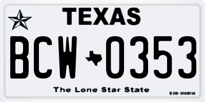 TX license plate BCW0353