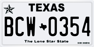 TX license plate BCW0354