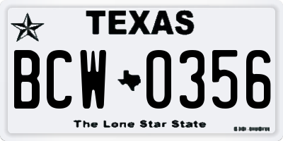 TX license plate BCW0356