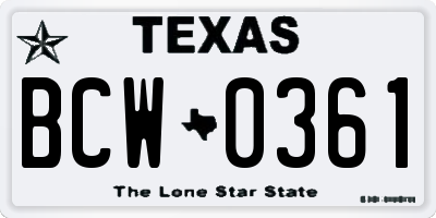 TX license plate BCW0361