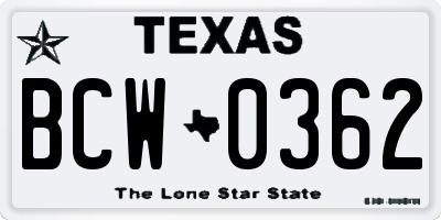 TX license plate BCW0362
