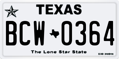 TX license plate BCW0364