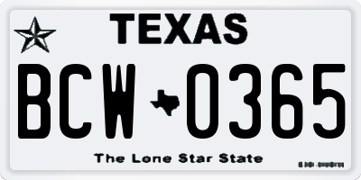 TX license plate BCW0365