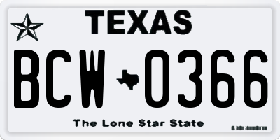 TX license plate BCW0366