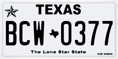 TX license plate BCW0377