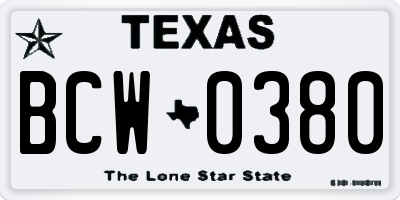 TX license plate BCW0380
