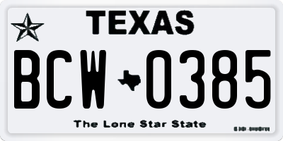 TX license plate BCW0385