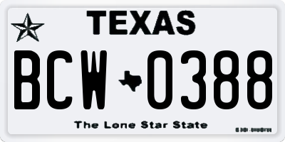 TX license plate BCW0388