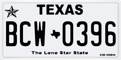 TX license plate BCW0396