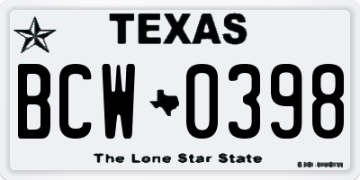 TX license plate BCW0398