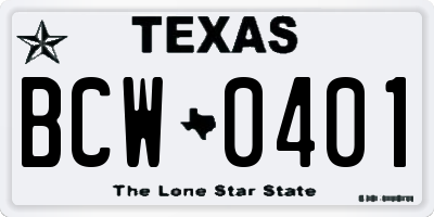 TX license plate BCW0401