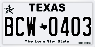 TX license plate BCW0403