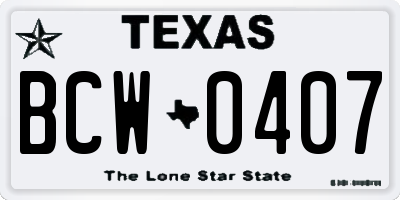 TX license plate BCW0407